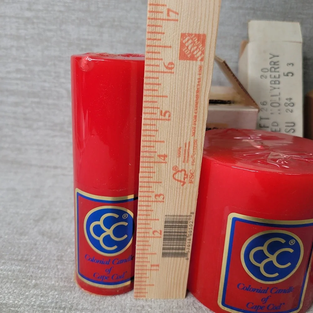 Vintage Colonial Candle of Cape Cod Hollyberry Red Pillar Candles Set of 4 USA